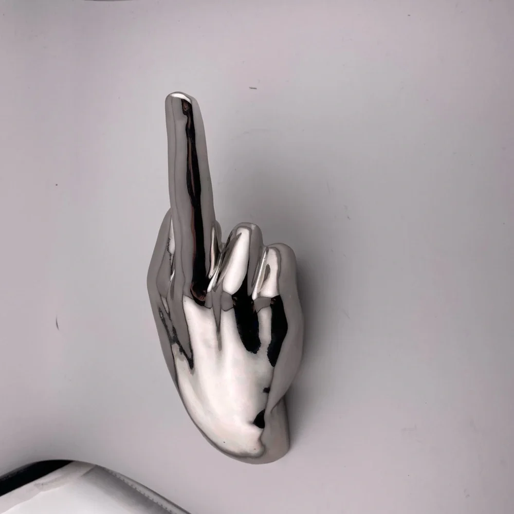 Silver Middle Finger hand Wall Mount - 9